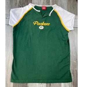 NFL For Her Green Bay Packers T-Shirt Womens Large Green White Raglan V-Neck G
